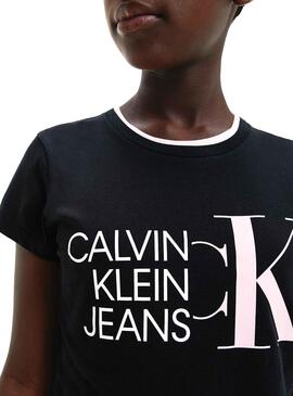 T-Shirt Logo hybride Calvin Klein Noire Fille
