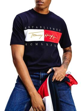 T-Shirt Tommy Hilfiger Signature Bleu marine Homme