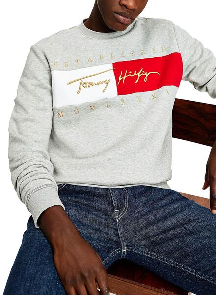 Sweat Tommy Hilfiger Signature Gris Homme