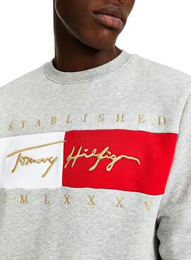 Sweat Tommy Hilfiger Signature Gris Homme