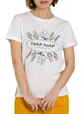 T-Shirt Naf Naf Flores Blanc pour Femme