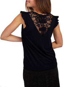 T-Shirt Naf Naf Puntillas Noir pour Femme