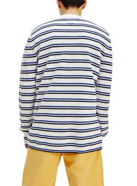 Pull Tommy Jeans à rayures Multistripe Blanc pour Homme