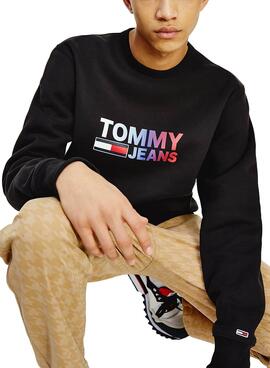 Sweat Tommy Jeans Logo Crew Noire pour Homme