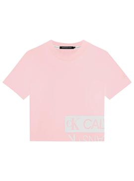 T-Shirt Calvin Klein Mirrored Logo Rosa Femme