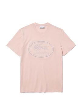 T-Shirt Logo Lacoste brodé rose pour Homme