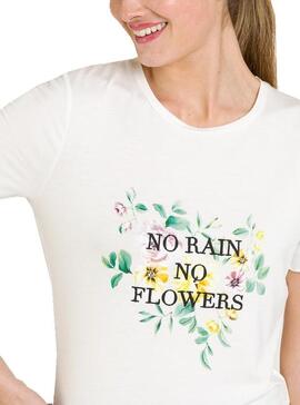 T-Shirt Naf Naf Flowers Blanc pour Femme