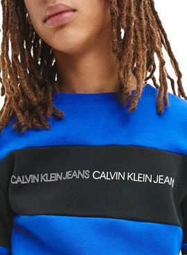 Sweat Calvin Klein Couleur Block Bleu pour Garçon