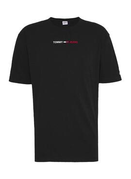 T-Shirt Tommy Jeans Linear Logo Noire pour Homme