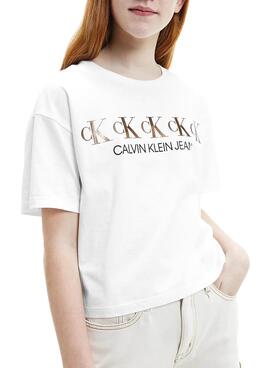 T-Shirt Calvin Klein Repeat Foil Blanc pour Fille